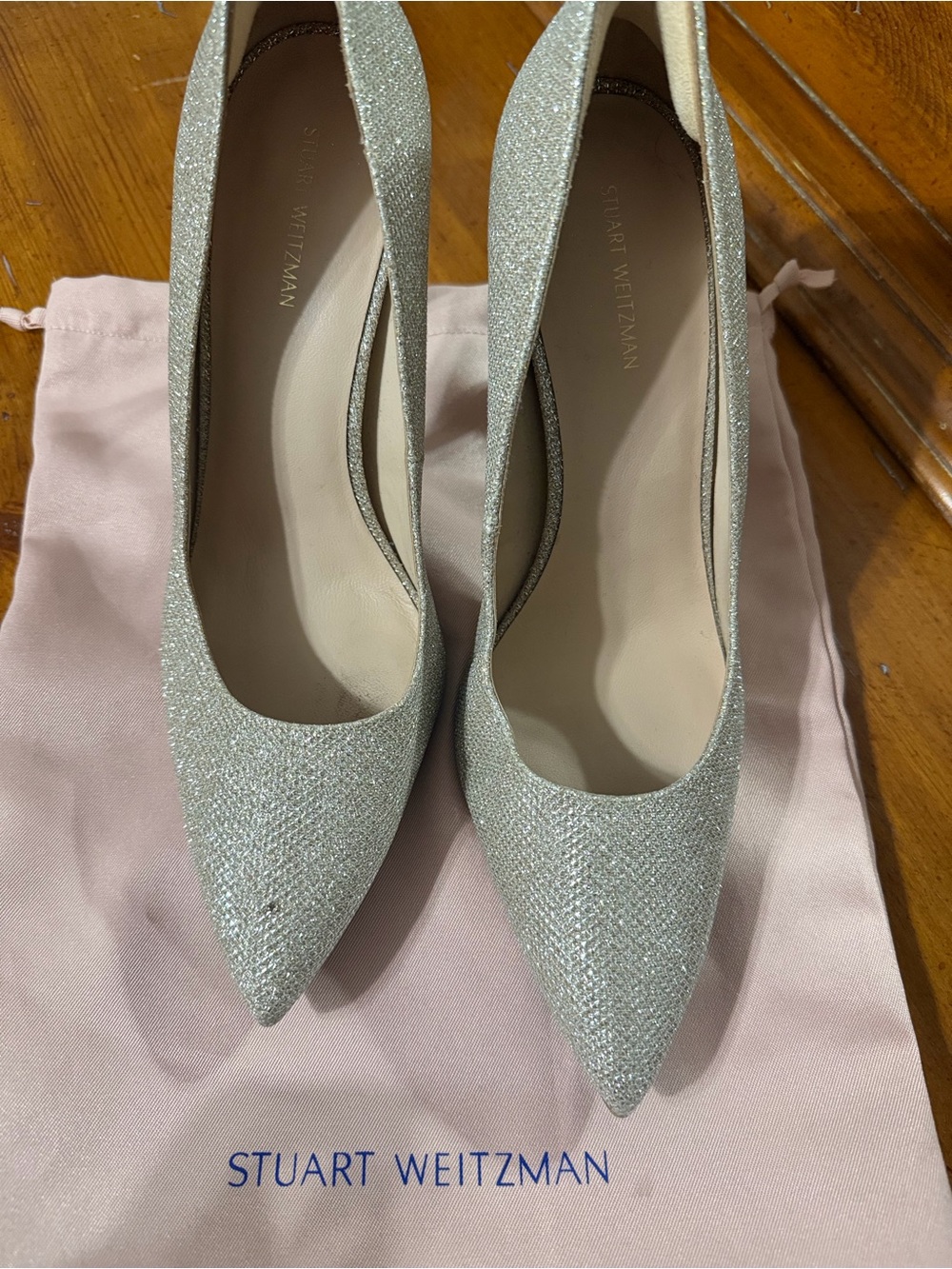 Stuart Weitzman Silver Sparkle Pointed-Toe Pumps